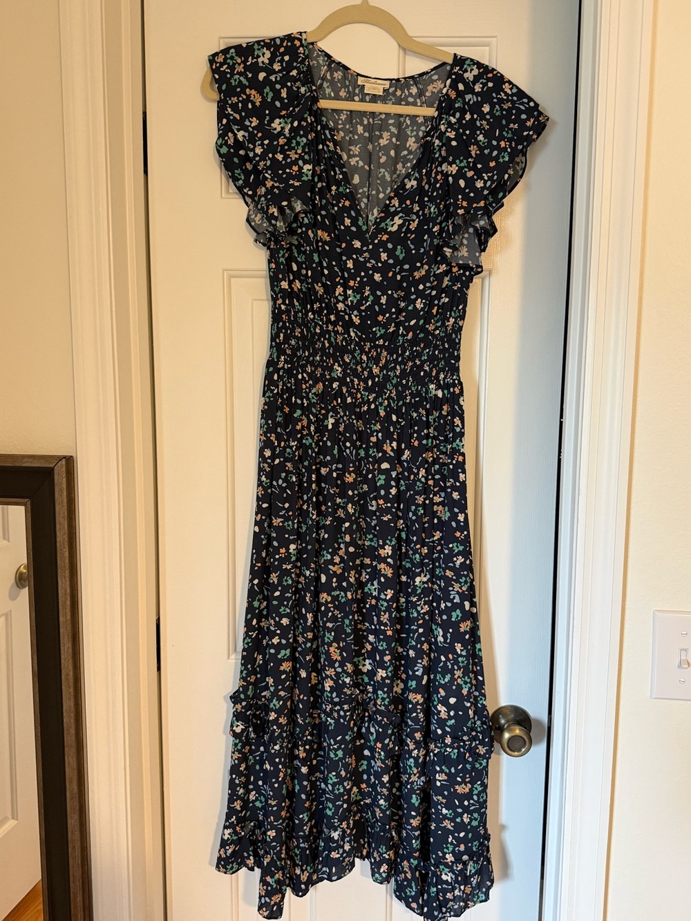 Shoshanna Floral Ruffle Maxi Dress in Navy